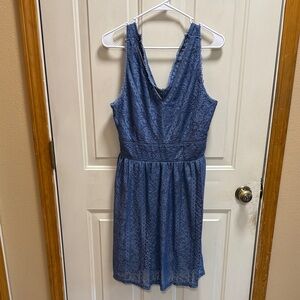 Doe & Rae Elegant Dark Dusty Blue Eyelet Lace Dress size L